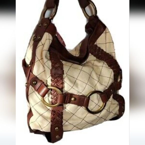 ISABELLA FIORE QUILTY AS CHARGED-CANNA CANVAS & LEATHER HOBO SHOULDER BAG - Picture 2 of 14